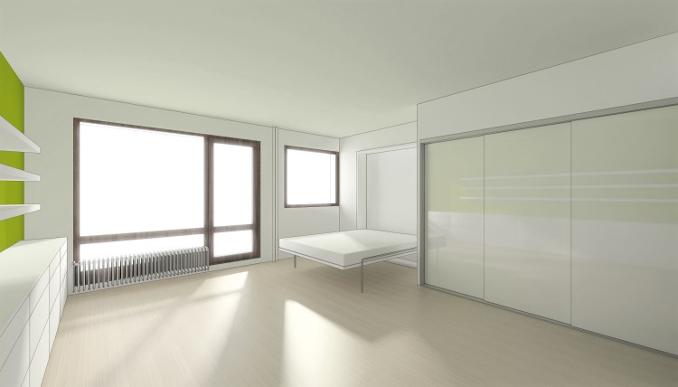 vue a / pièce principale avec le lit ouvert