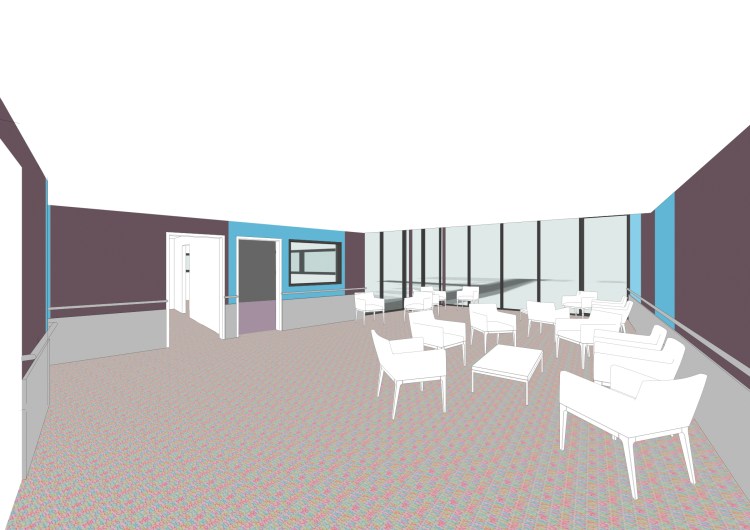 le salon depuis les ascenseurs / secteur soins de suite