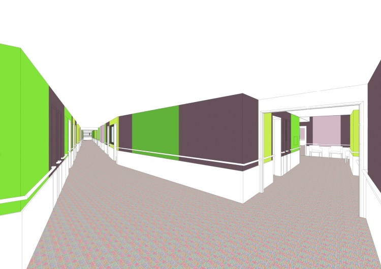vers les postes infirmiers et le salon / secteur réadaptation / r+2